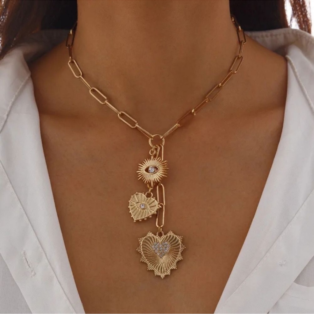 New Heart Charm Paperclip Chain Link Style Necklace 14k Gold Plated 35$